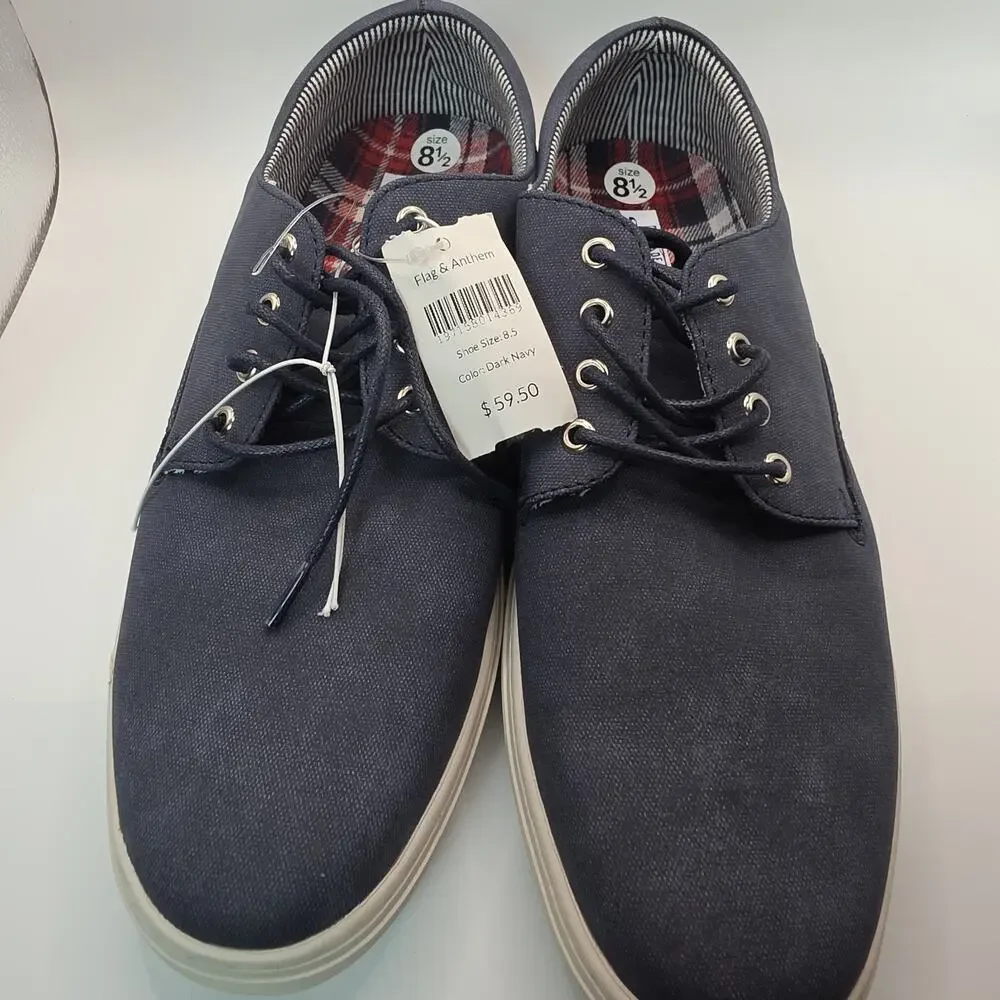 Flag & Anthem Men's Canvas Sneakers Size 8.5 Dark Navy Lace Up Casual Shoes NWT